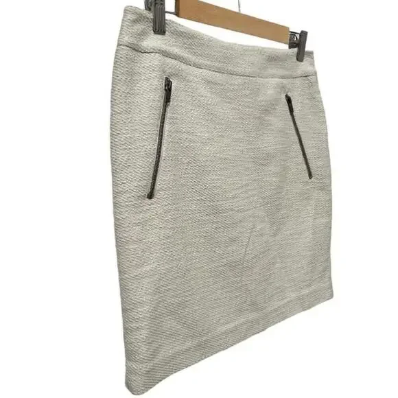 Ann Taylor Women's Ivory Cotton Mini Pencil Zipper Detailed Career Skirt Size 2 - Picture 10 of 12